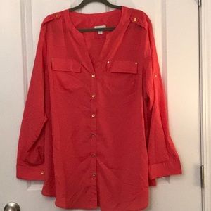 Coral roll tab sleeve 2x blouse from Macy’s
